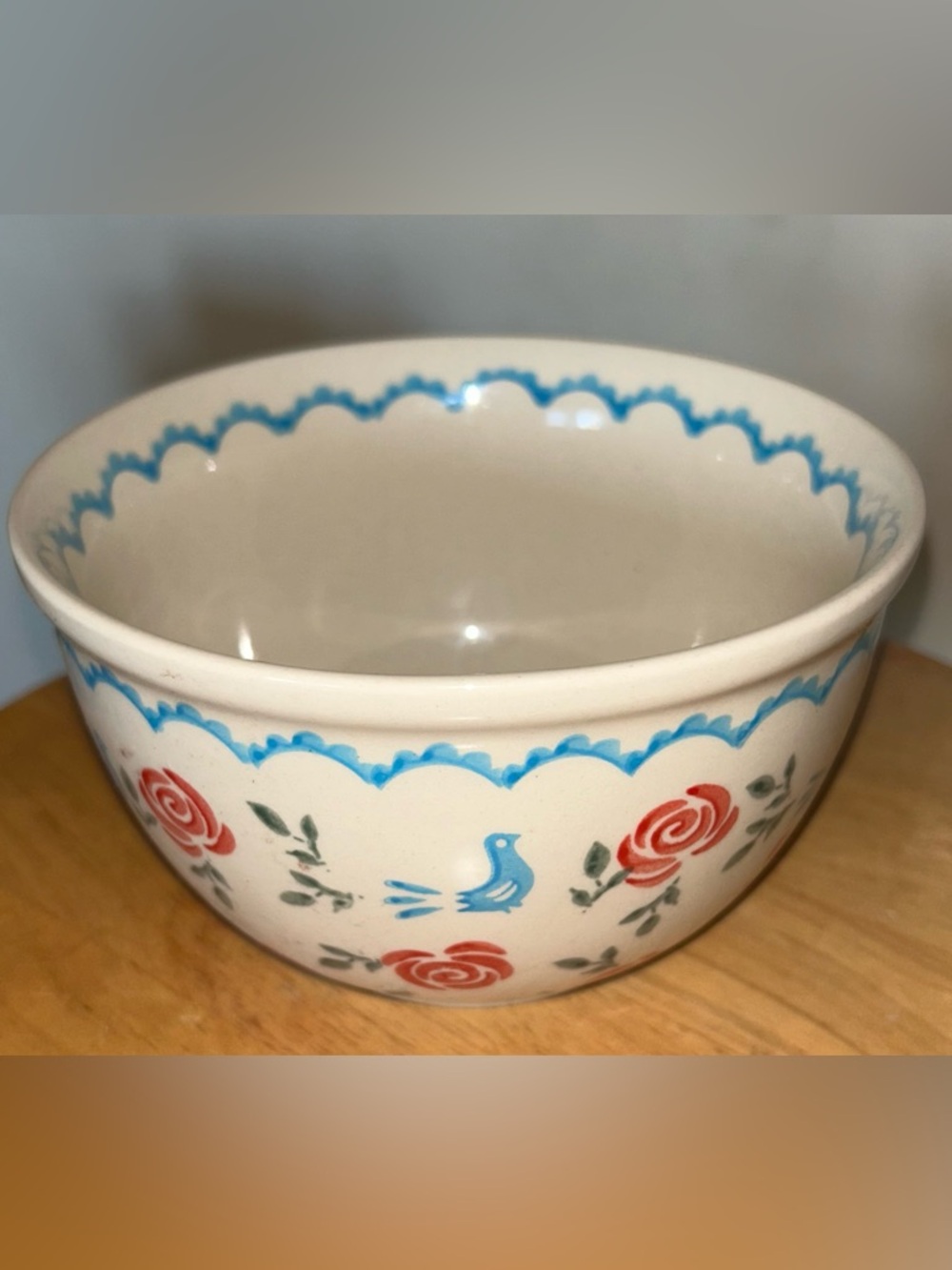 Boleslawiec Polish Pottery Bowl Birds & Roses Print
